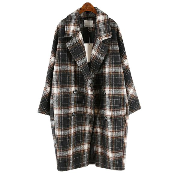 

tvvovvin pluz размер шерстяное пальто женщины plaid зима 2019 новый корейский дамы шерстяные пальто повседневная мода женская одежда x962, Black