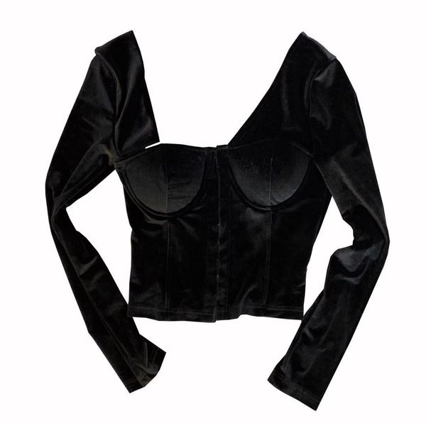 

2019 winter new oblique shoulder strapless three-dimensional chest pad waist velvet shirt, White
