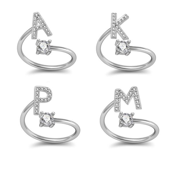 

горячая продажа 26 буквы английского алфавита кольцо бриллиантовое кольцо женщин день кольцо валентина подарок, Golden;silver