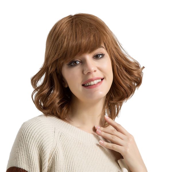 

women girls real human hair wig light brown short curly wave wig with hairnet for daily wear / fancy dress/ costume cosplay, Black