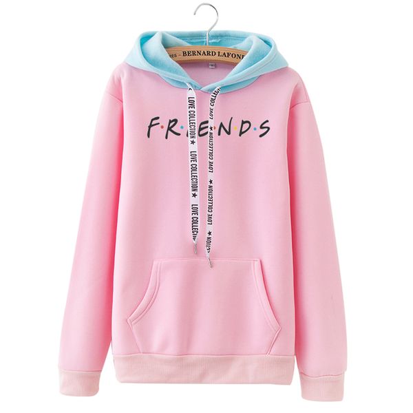 

vertvie women casual hoodies autumn long sleeve thick cute hooded sweatshirt loose friends letter printed white hoodies harajuku, Black