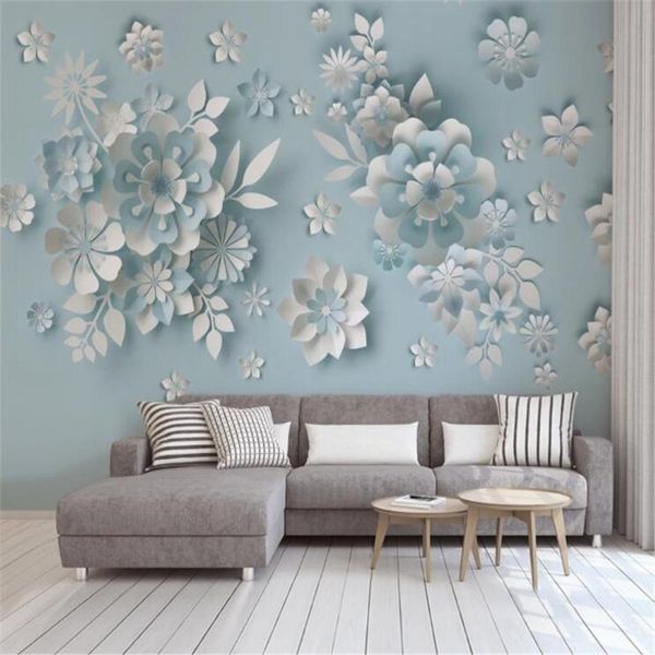 

milofi nordic wind 3d relief flower background wall paper mural