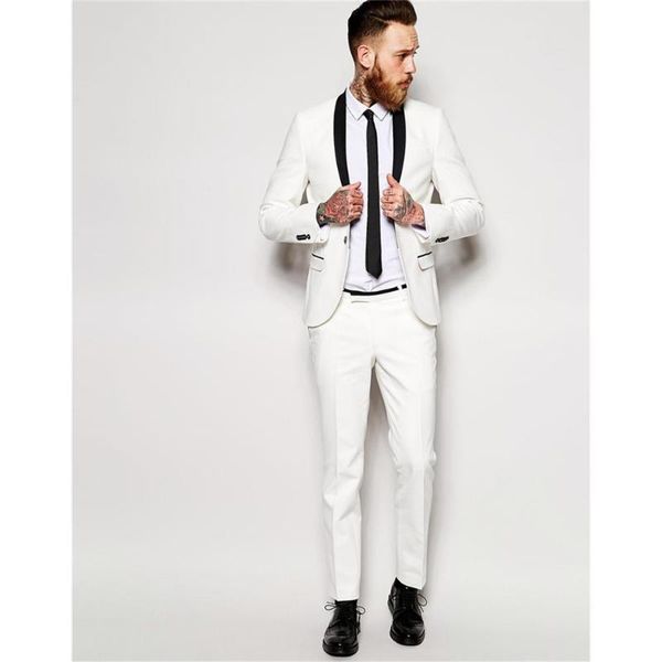 

men's suits & blazers men slim fit shawl lapel man white groom tuxedos wedding/prom 2 pieces ( jacket+pants+tie ) e249, White;black