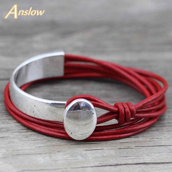 

anslow 2018 classic charm vintage style new unique silver plated leather bracelet couple birthday gift low0468lb, Golden;silver