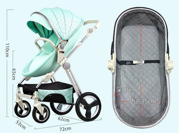 

mom pu leather baby stroller high landscape two way can lay down can seat can change direction