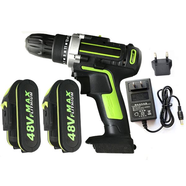 

48vf cordless electric screwdriver impact drill power tool screwdriver 15+1 torque w/ rechargeable 1 or 2 li-ion battery 3000mah