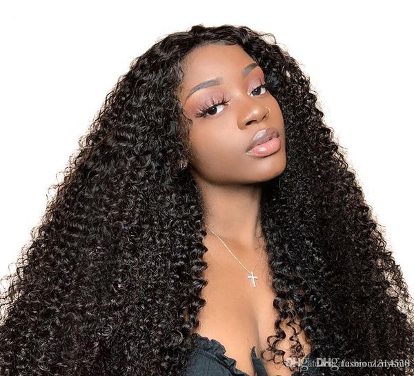 

монгольский рулонный парик с передними стрейч-волосами remy 13 * 4 вьющиеся кружевные передние бразильский парик, Black