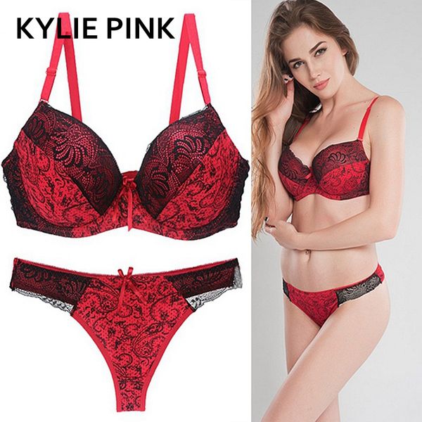 

kylie pink женщины бюстгальтер трусы комплекты lace push up bras lingerie нижнее белье для дам плюс размер летний бюст, Red;black