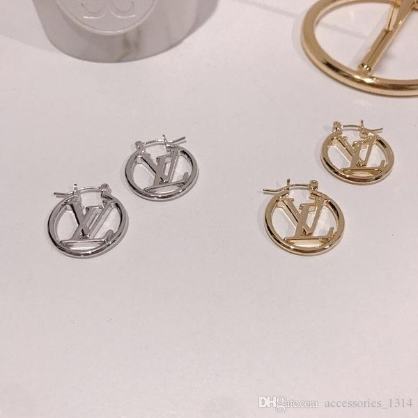 

new letter ear ring gold and silver two-color plated gold color s925 sterling silver needle earrings