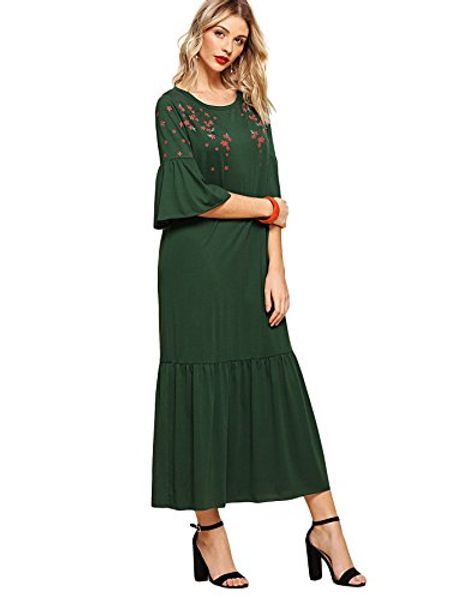 

milumia women's floral print fluted sleeve tiered ruffle hem long dress, Black;gray