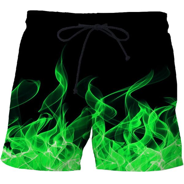 

2020 new green flame men's beach shorts beach holiday quick-drying swimsuit street funny 3d printed shorts factory direct sales, White;black
