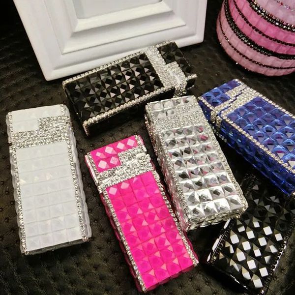 

crystal car ashtray shiny diamond cigarette case box charging windproof plasma lighter slim for women