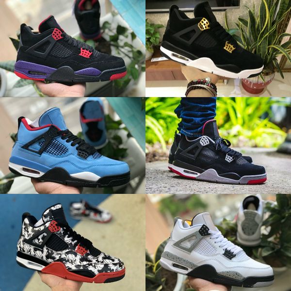 

2020 new travis scotts bred 4s mens basketball shoes 4 pale money lighting royalty nrd raptor black blue white cement trainer shoes