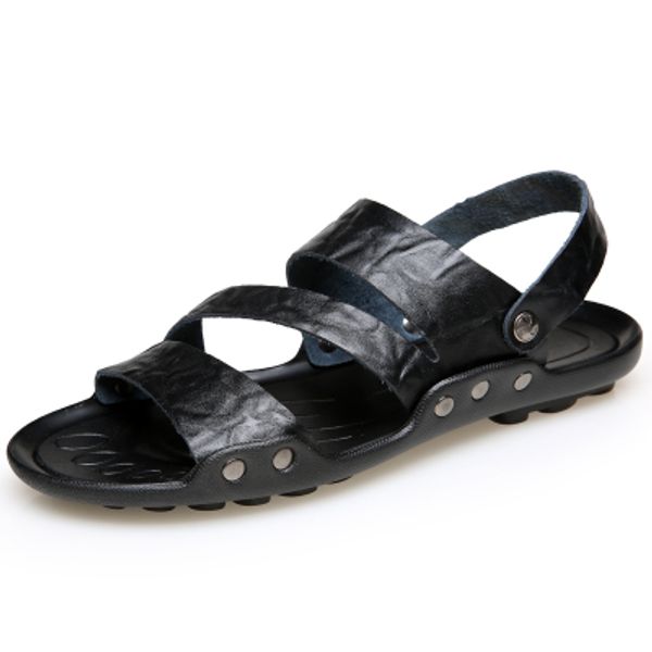 

2019 new casual sandals for men pu leather men's sandals male shoes anti-slip comfortable men flats, Black
