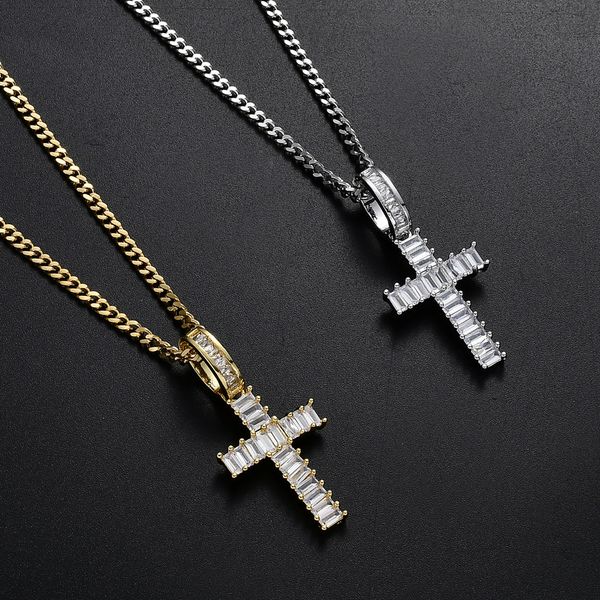 

крест подвеска iced out bling bling площади cz золото серебро ожерелье мужчины женщины charms hip hop развлечения ювелирные подарки, Silver