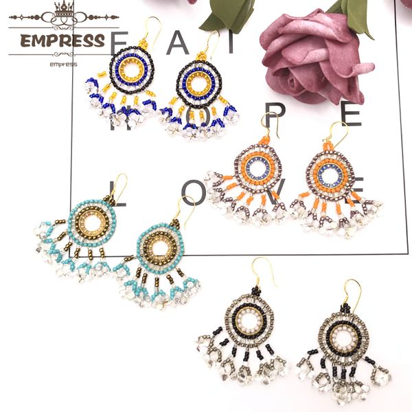 

fairywoo new fashion beach woman 925 silver boho round glass tassel handmade imported miyuki beads boho jewelry crystal earrings, Golden;silver