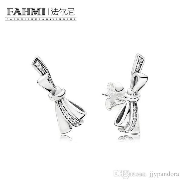 

hywo 100% sterling silver 1:1 glamour 297234cz brilliant bow earring original women wedding fashion jewelry 2018, Black