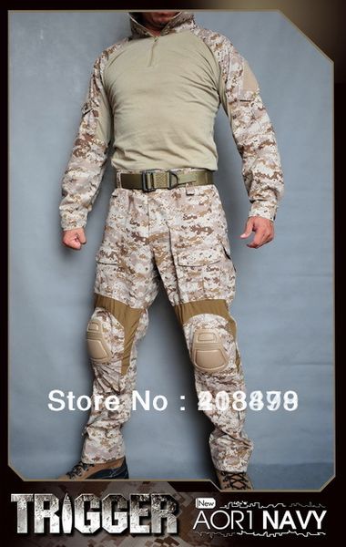 

allwin tactical bdu nevy seal aor1 desert camoufl combat shirt + pants / bdu army clothing ( with the protective pads, Camo