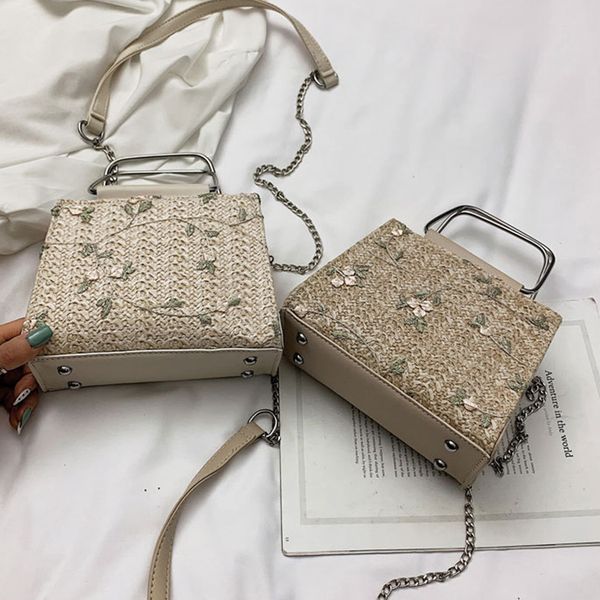 

fashion appliques straw bag women's handbags chic chain ladies shoulder bag tote women wild straw summer beach messenger bags