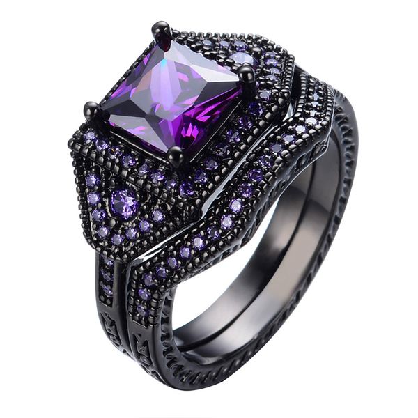 

aprilgrass brand designer crystal elegant purple ring sets for party black gold filled jewelry brand fashion men women wedding rings, Golden;silver