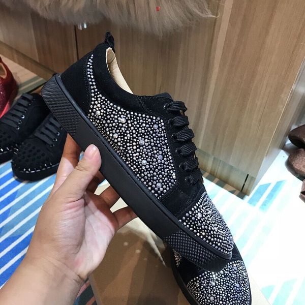 

designer shoes spike red bottom sneakers leather shoes junior calf casual loafer shoes suede luxury mens women size with box dust bag t05, Black