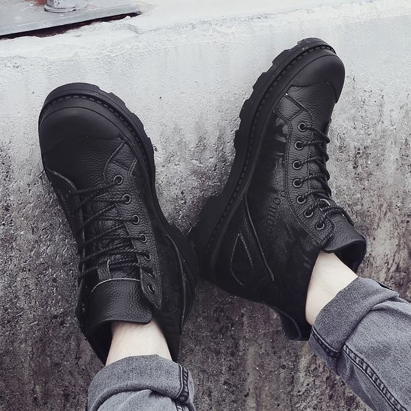 

2020 new autumn and winter new high-motorcycle boots british style black short boots trend plus cotton men's shoes