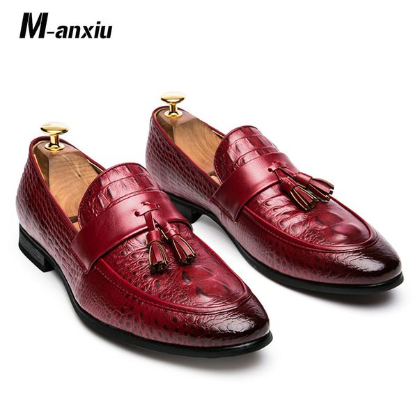 

m-anxiu luxury fashion mens tassel shoes leather italian formal snake skin dress office footwear 2019 new design, Black