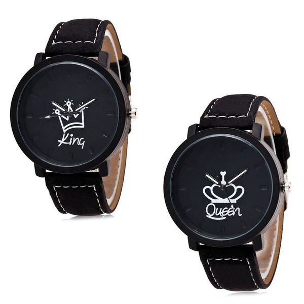 

newl king queen leather watches women lovers quartz watch men wristwatch female male quartz lover`s watches, Slivery;brown