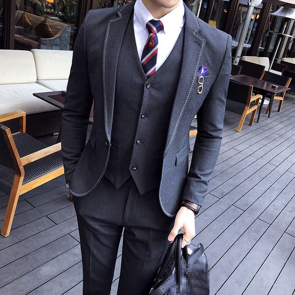 

mens suits designers 2020 british style wedding suits for men grey khaki casual suit male 3 pcs, White;black