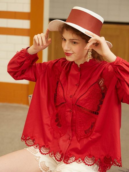 

lynette's chinoiserie summer women vintage mexican embroidery mori girls cute collar short sleeves cotton linen shirts/blouses, White