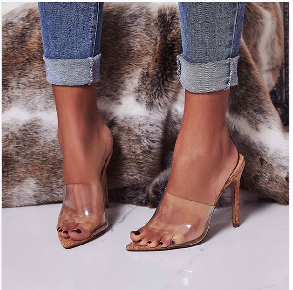 

pointed fish mouth super high heel shoes transparent sets of sandals fashion comfortable breathable women's shoes sandalias, Black