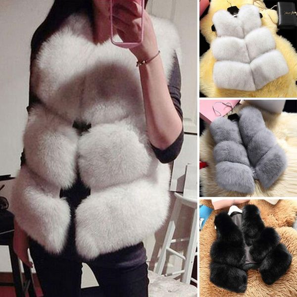 

women's faux silver fox fur short vests 2020 winter fashion thick imitate fur sleeveless vest coat jackets women grey red blue, Black
