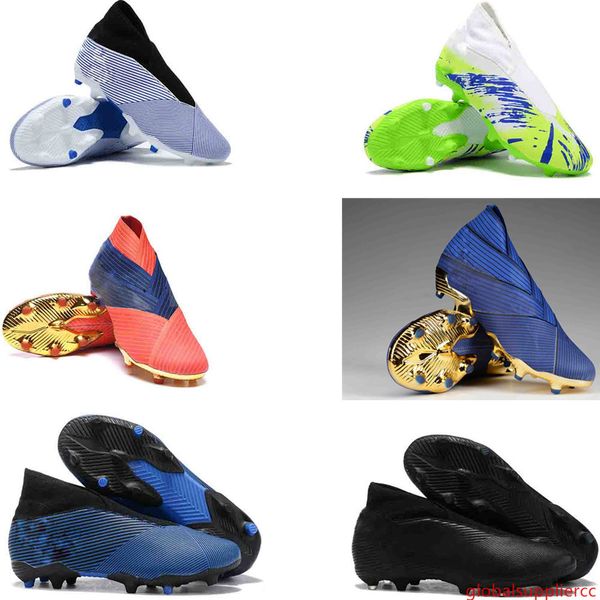 

2019 new arrival mens messi nemeziz 19.3 laceless fg md 19 x slip-on soccer shoes football high ankle outdoor boots cleats