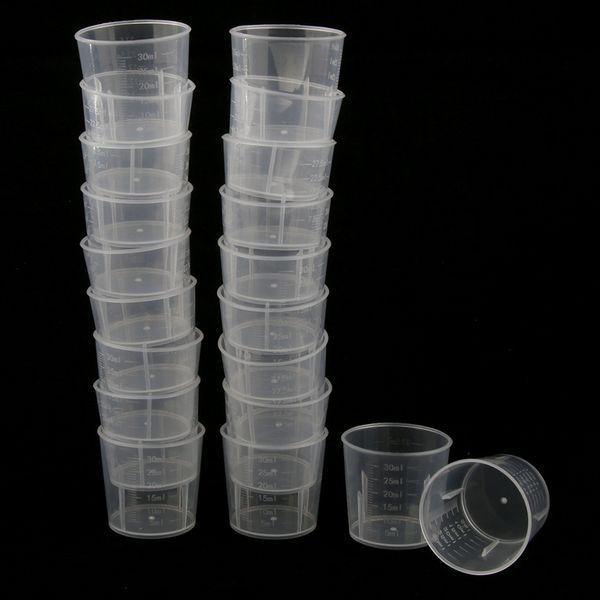 

20pieces 30ml plastic liquid measuring cups graduated laboratory bottle lab