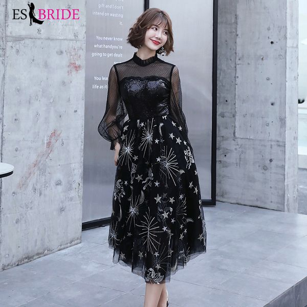 

es2791 vestidos de fiesta black glittle star long sleeves evening dresses arab dresses evening gown formal dress women elegant, White;black