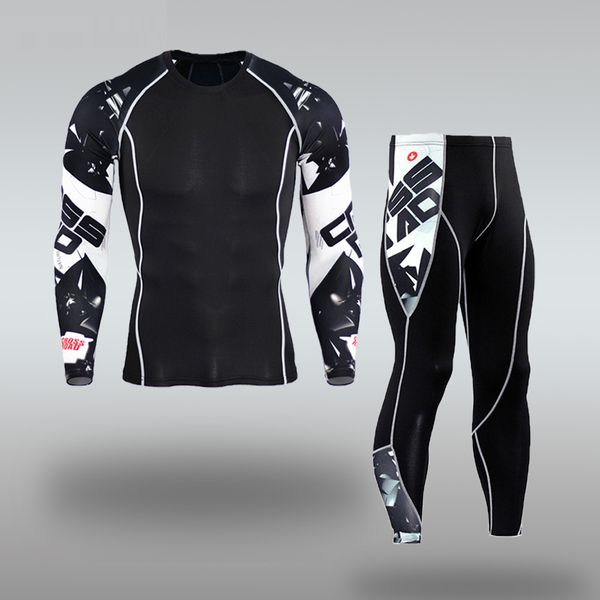 

gym sports compression socks jogging suit men's suit t shirt dry fit running t-shirts + leggings two men workout rash guard kit, Black;blue