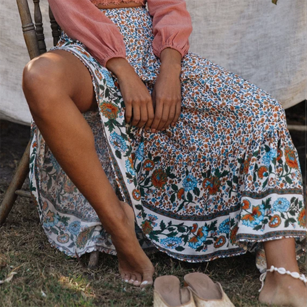 

bohemian-skirt 2020 women summer beach casual maxi skirt boho floral print lace up long skirts female skirt, Black