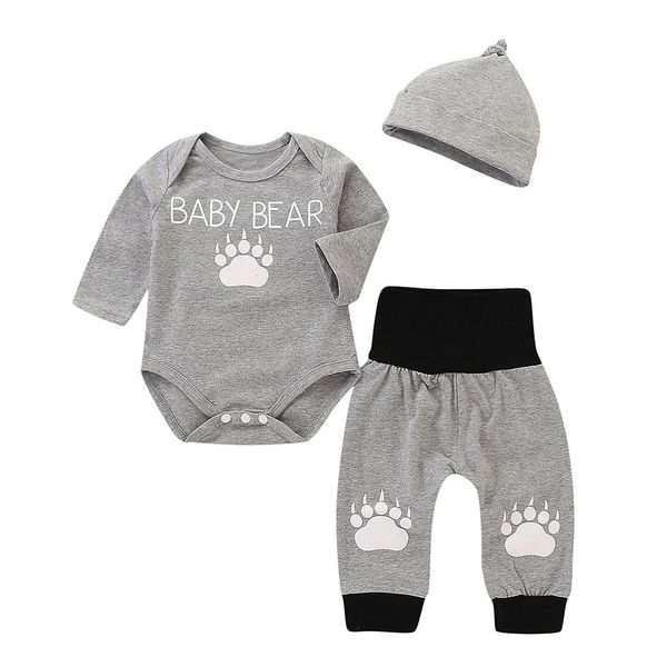 

Autumn Baby Boy Girls Clothes Sets Toddler Newborn Outfits Cartoon Letter Romper Bodysuit+Pants+Hat kit babyborn roupa infantil