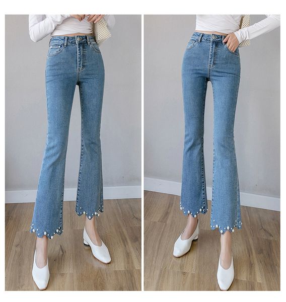 

blue women's tailored waist and hip princess jeans bk3473