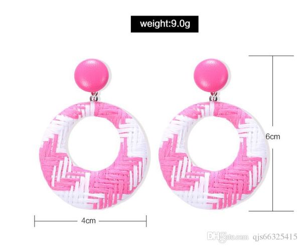 

exaggerated handmade rattan earring and lafite earring european simple geometric round rattan earring handmade round wooden knit rattan drop, Silver
