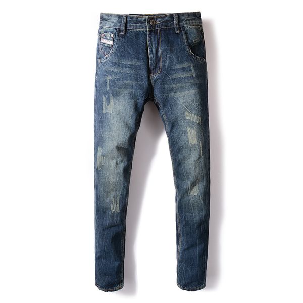 

fashion autumn winter jeans men dark blue color cotton denim ripped jeans for men vintage classical casual pants homme