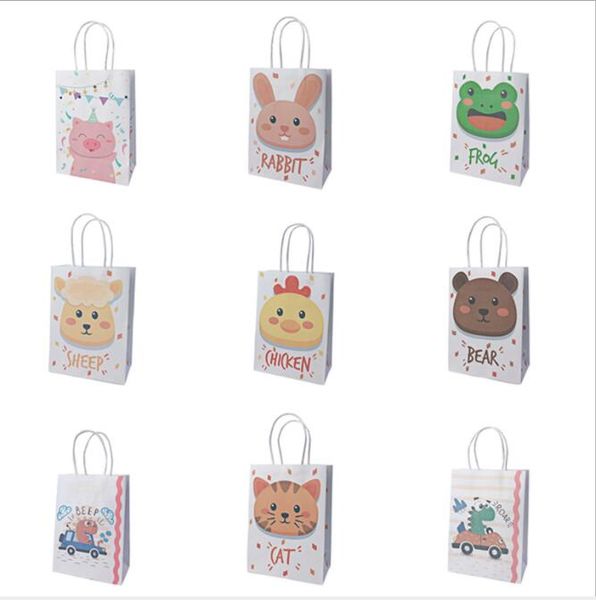 

10pcs 15*8*21cm cute animal cartoon paper bag small paper gift bag with handle baby shower birthday party candy