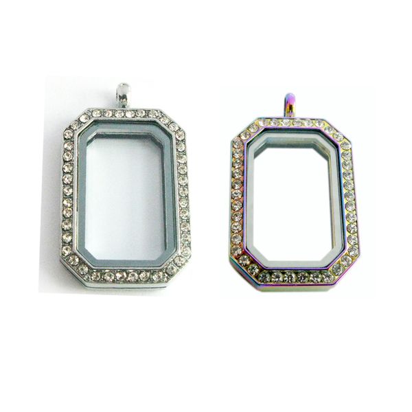 

5pcs/10pcs rectangle floating locket silver rainbow color magnetic glass pendant fit for floating memory living charms gifts