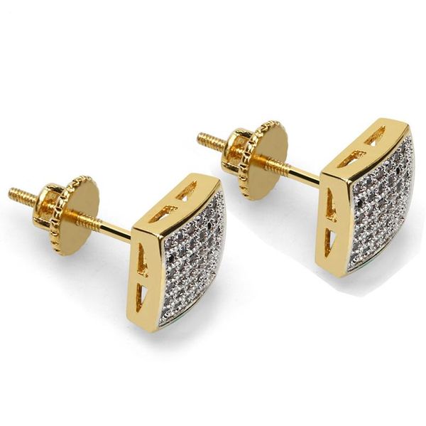 

men women earrings fashion grade quality gold color square stud earrings exquisite bling zircon hip hop earrings, Golden;silver