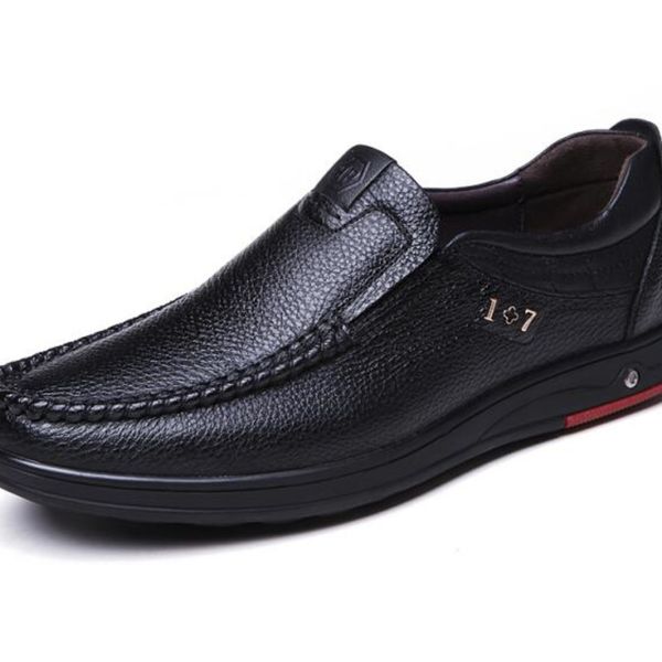 

shoes men 2019 genuine leather casual shoes slip on spring autumn solid shoes flat height increase dd099, Black