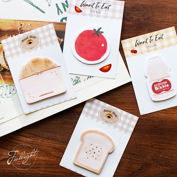 

coloffice 2pcs/set cute small fresh want to eat sticky notes bread milk tomato memo pad adhesive notepad marker stationery