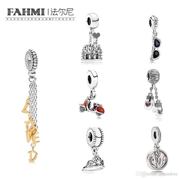 

hywo 100% 925 sterling silver scooter sunglasses mittens crown international partners castle loved script hanging charm, Black