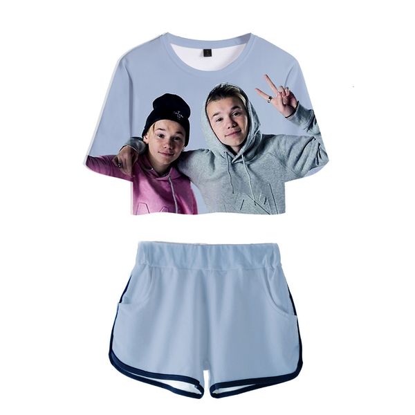 

sleeve marcus short digital printing 3d navel exposed t shirt shorts suit female, Black;blue