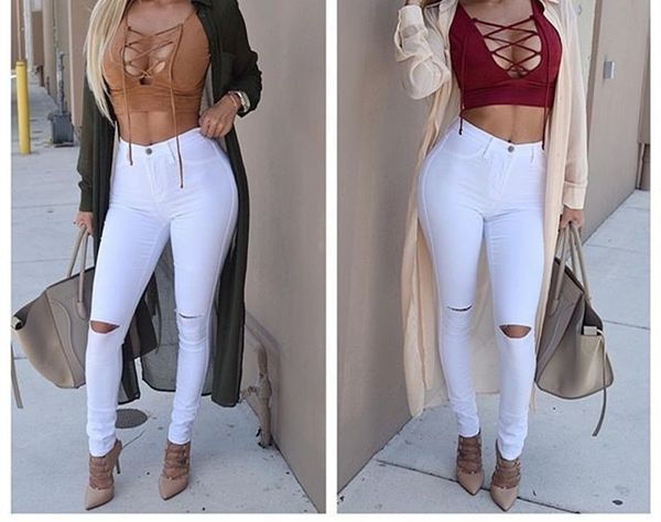 

big yards, thin knees, broken holes, elastic little jeans, Blue