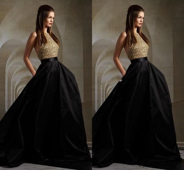 

sparkly a-line crew gold beaded crystal backless sweep train black skirt party gowns 2019 new evening dress prom dresses vestidos de, Black;red